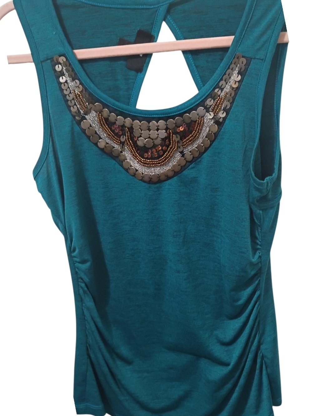 Iz Byer Teal Tank with Sequined Neckline - Women